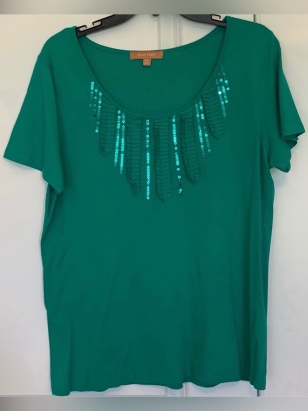 Ellen Tracy XL Emerald Green Sequined Blouse(NWOT)